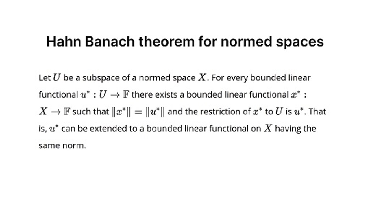 Hahn Banach theorem for normed spaces (Functional Analysis)