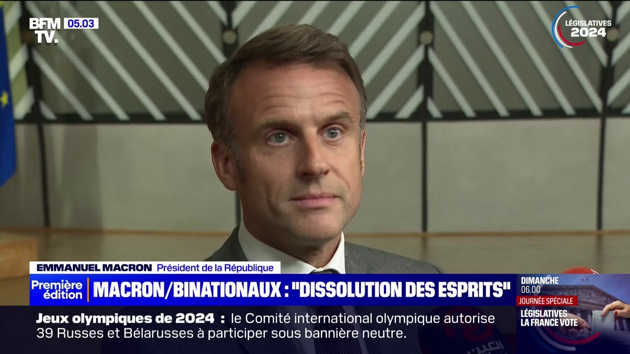 "Une dissolution des esprits": Emmanuel Macron dénonce les propos du RN sur les binationaux