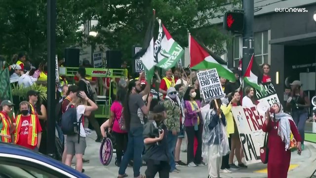 قبيل انطلاق المناظرة الأولى: مظاهرة داعمة لفلسطين أمام موقع اللقاء بين بايدن وترامب