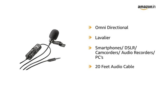 Boya ByM1 Auxiliary Omnidirectional Lavalier Condenser Microphone with 20ft Audio Cable (Black) Amazonin Musical Instruments