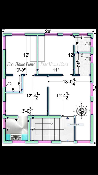 28x34 Home Plan 453