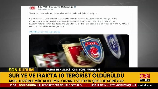 MSB duyurdu! 3 bölgede 10 PKK'lı terörist etkisiz hale getirildi