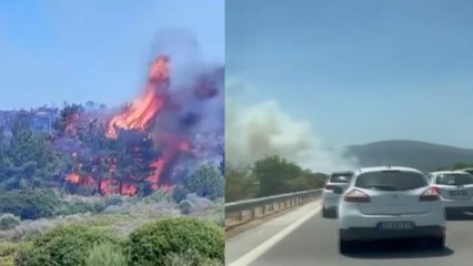 Çeşme’de ormanlık alanda yangın! İzmir-Çeşme otobanı trafiğe kapatıldı