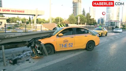 Kartal'da kontrolden çıkan taksi bariyerlere girdi