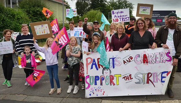 National Education Union (NEU) strike action on July 1 2024 outside The Baird Primary Academy in Hastings, East Sussex