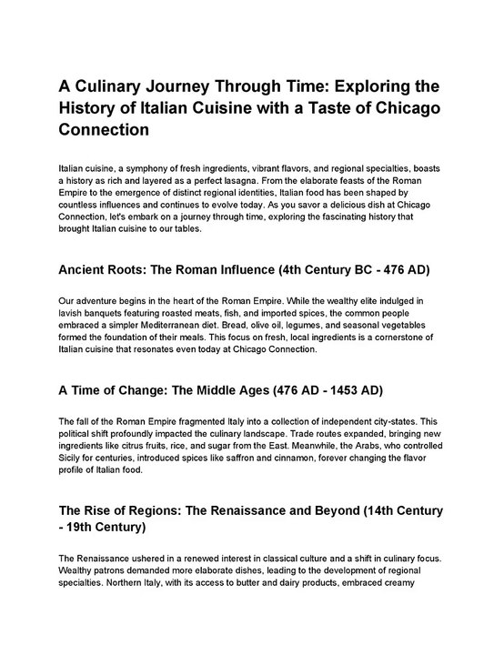 A Culinary Journey Through Time_ Exploring the History of Italian Cuisine with a Taste of Chicago Connection