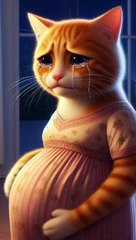 Hungry cat wanted to gave food to his kitten