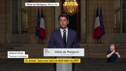 Gabriel Attal annonce le désistement d'une soixantaine de candidats Ensemble pour faire battre le RN. "C'est le choix de la responsabilité."