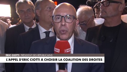 Éric Ciotti appelle à la coalition des droites «pour faire barrage à ce scandale absolu qui serait l’arrivée de Jean-Luc Mélenchon au pouvoir dans une collation de la carpe et du lapin».