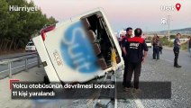 Uşak'ta yolcu otobüsünün devrilmesi sonucu 11 kişi yaralandı