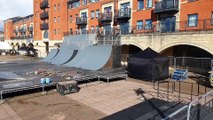 Set up for FISE Xperience event in Old Market Square in Wolverhampton continues
