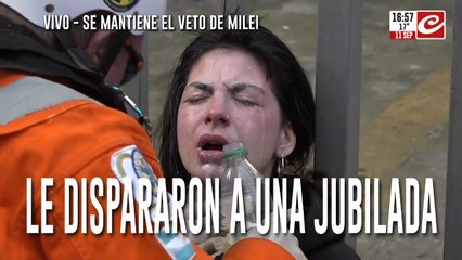 Le dispararon a una jubilada en la marcha contra el veto a la reforma jubilatoria: imágenes impactantes