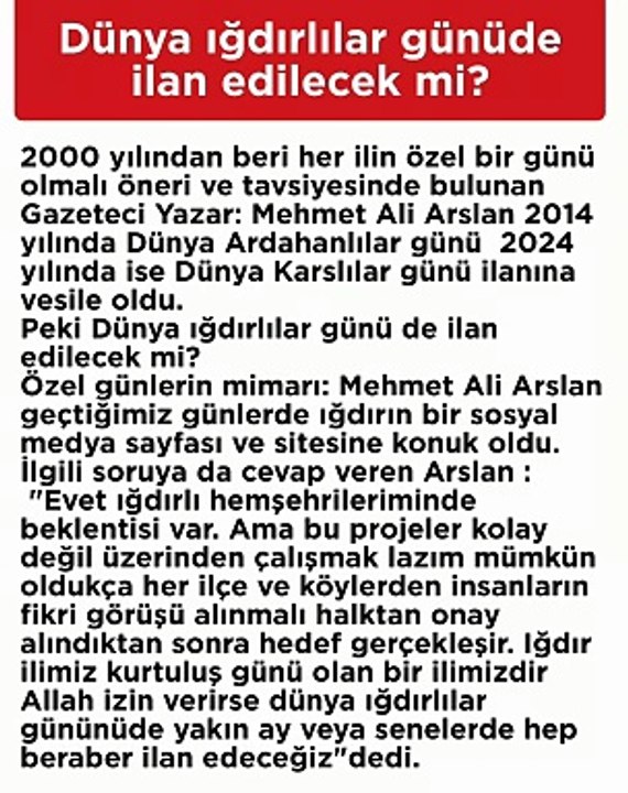 Dünya ığdırlılar günü ilan edilecek mi