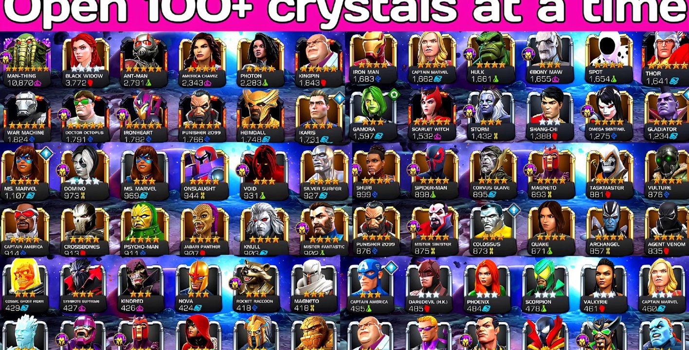 Open 100+ crystals at a time in Marvel contest of champions  