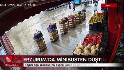 Erzurum'da kapısı açık minibüsten düşen kadın hastanelik oldu