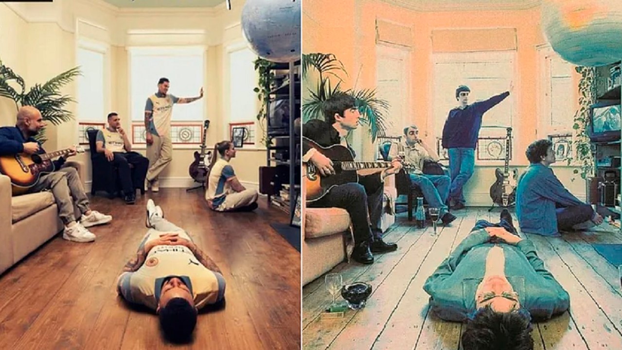 Noel Gallagher, Pep Guardiola y Manchester City recrean la icónica portada de 'Definitely Maybe' de Oasis