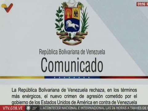 Venezuela rechaza nuevas medidas coercitivas unilaterales de EE.UU. contra funcionarios del Estado