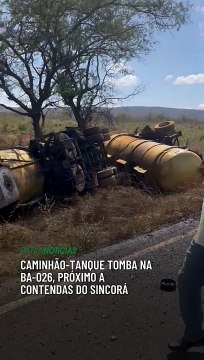 Caminhão-tanque tomba na BA-026, próximo a Contendas do Sincorá