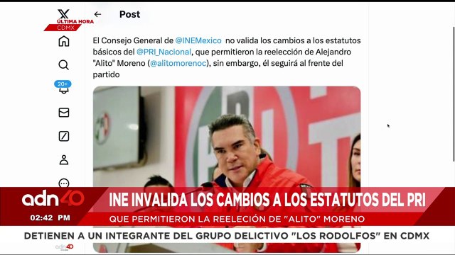 ¡Última Hora! INE invalida cambios a los estatutos del PRI, pero Alito sigue al frente