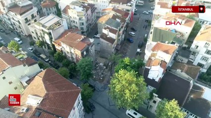 İstanbul'da çöken metruk tarihi havadan görüntülendi