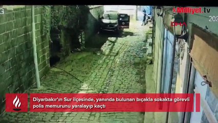 Polise bıçakla saldırdı ve yaralayıp kaçtı! O anlar böyle görüldü
