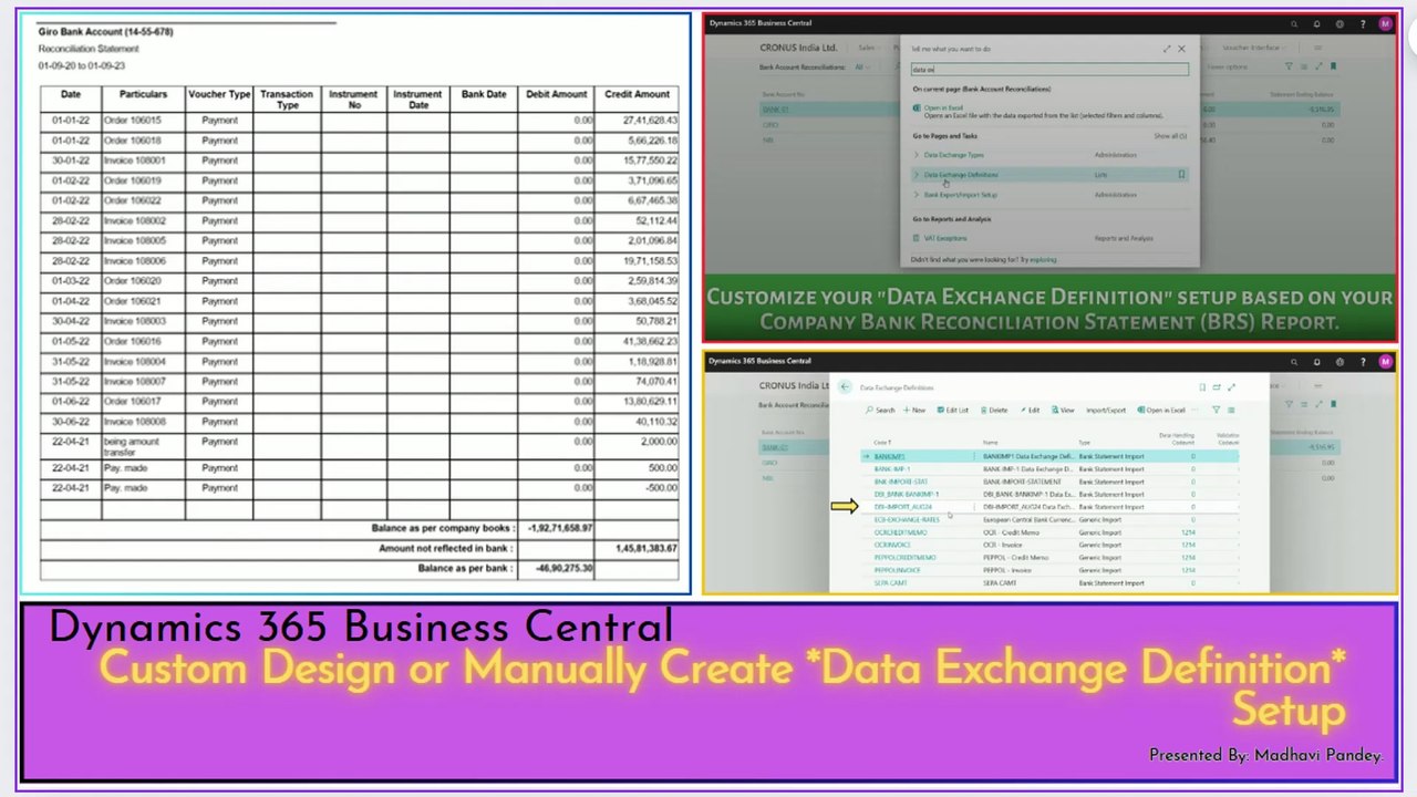 Custom Design or Manually Create Data Exchange Definition in Business Central - Bank Account Statement (Posted BRS) Report