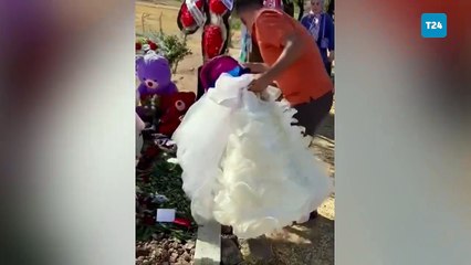 Bir vatandaş, Narin’in mezarındaki gelinliği kaldırıp yerine okul önlüğü ve çanta bıraktı