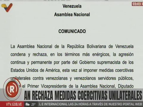 AN rechaza medidas coercitivas impuestas por el Gobierno de Estados Unidos