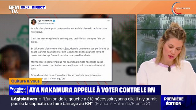 Législatives: Aya Nakamura appelle à voter contre le seul extrême