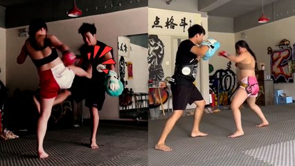 Woman shows off incredible Thai boxing skills - despite being eight months pregnant