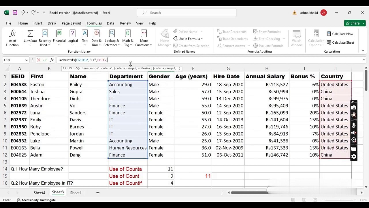 MS Excel _ Use of Count functions_ COUNT, COUNTA, COUNTIF, COUNTIFS
