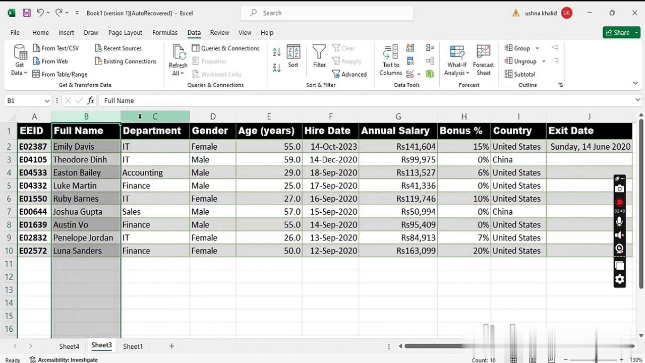 MS Excel _ Split text into multiple columns _ Sorting and Filtering Data