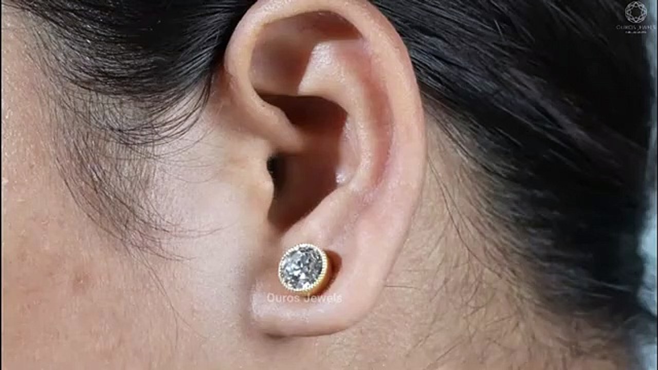 Old European Round Cut Lab Diamond Stud Earrings | Ouros Jewels
