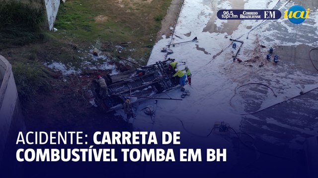 Imagens de drone mostram acidente com carreta de combustível na Via Expressa em BH
