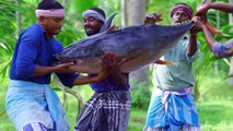 200 Pounds BIG TUNA FISH _ Tuna Fish Cutting and Cooking in Village _ Tuna Fish Steak Recipe