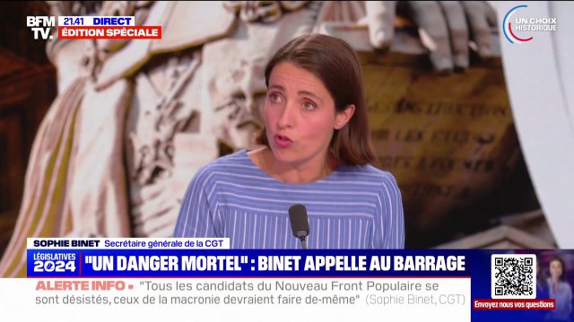 RN en tête au 1er tour des législatives: Tout ni-ni [...] conduira mécaniquement à amener une majorité absolue au Rassemblement national , affirme Sophie Binet (CGT)