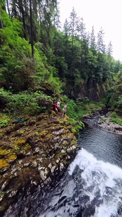 High leap in waterfall