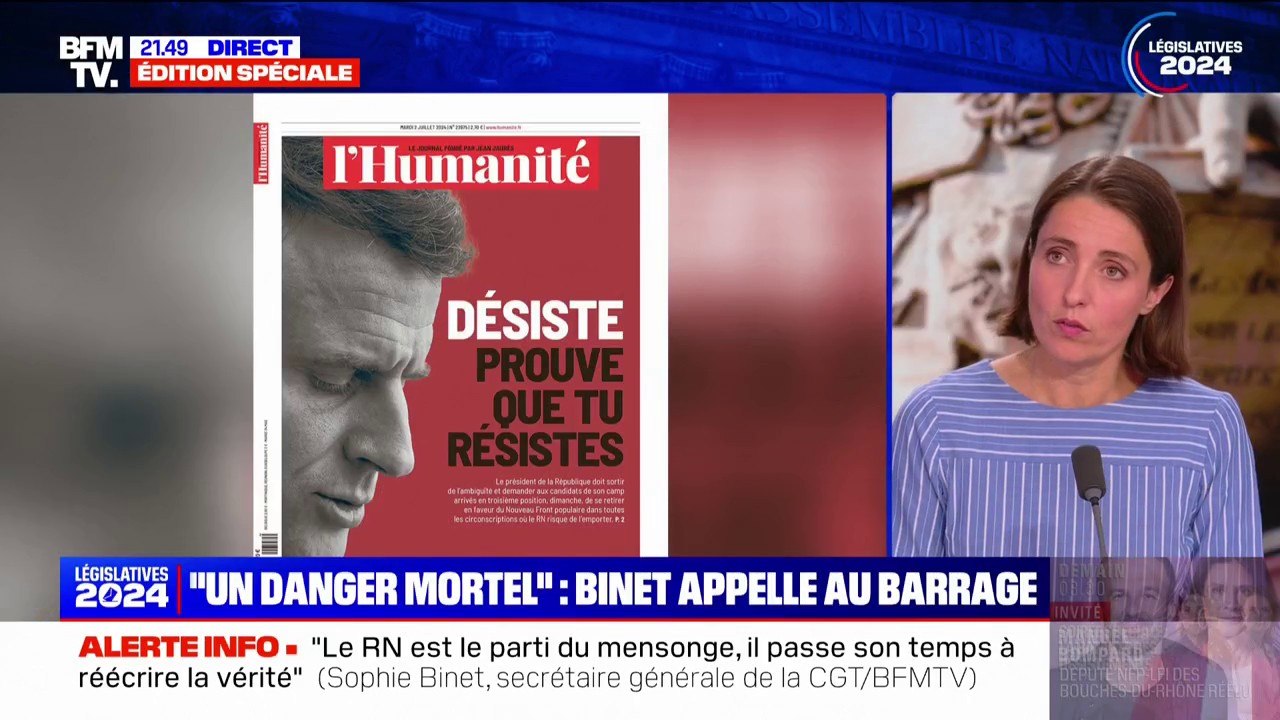 Second tour des législatives: "Les non-désistements, c'est une honte", déclare Sophie Binet (CGT)