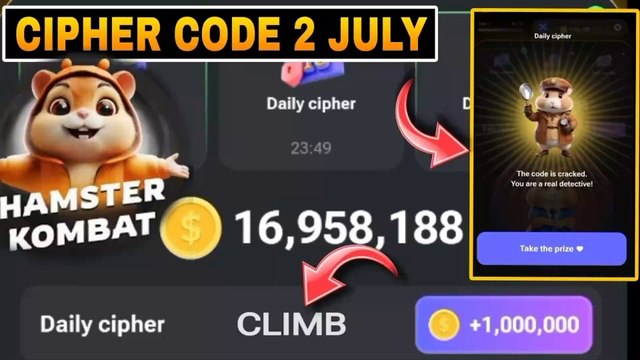 Hamster Kombat Daily Cipher Code 2 July 2024 | New Cipher Code Today | Free 1M Coins