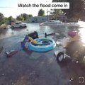 Severe River Flash Flood Occurs in Neighborhood in South Dakota, USA