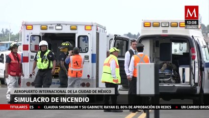 Marina presenta simulacro de incendio en aviones del AICM, CdMx
