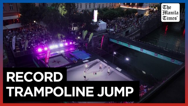 Acrobats attempt world record trampoline jump