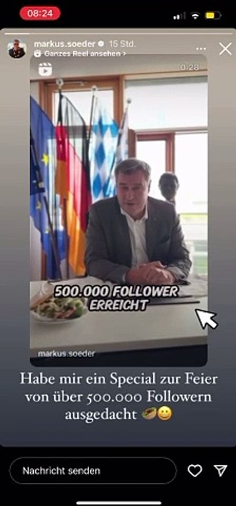 Markus Söder feiert 500.000 Follower auf Instagram
