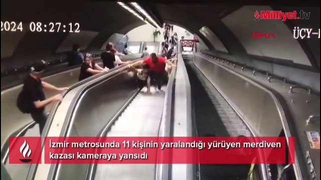 İzmir metrosunda 11 kişinin yaralandığı yürüyen merdiven kazası kamerada