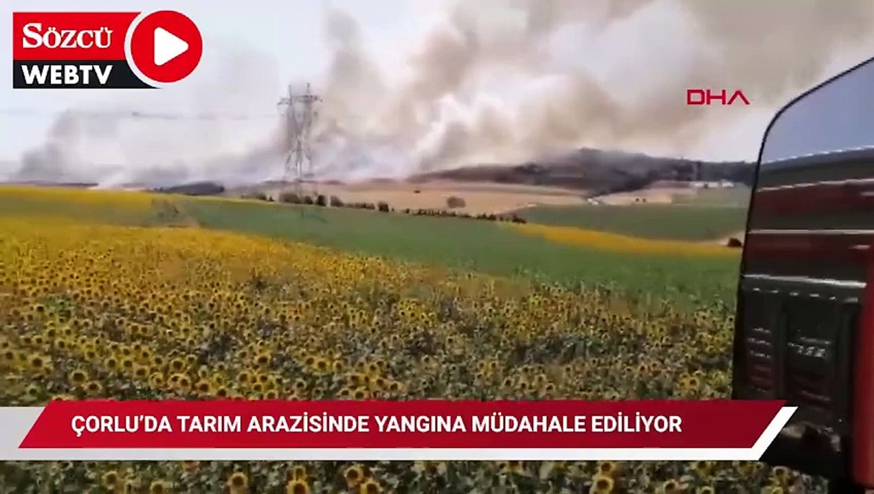 Çorlu'da tarım arazisinde yangına müdahale sürüyor