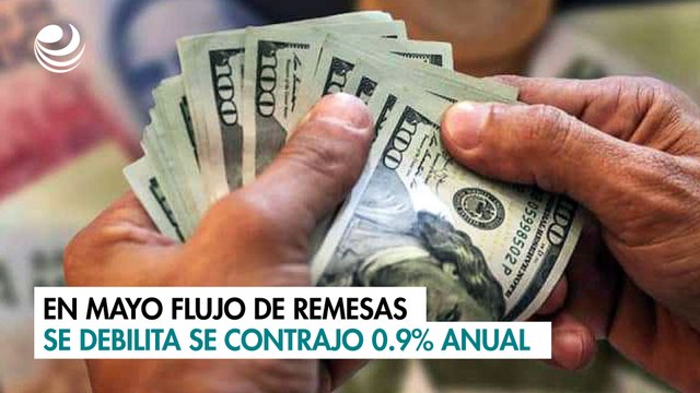 En mayo flujo de remesas se debilita se contrajo 0.9% anual