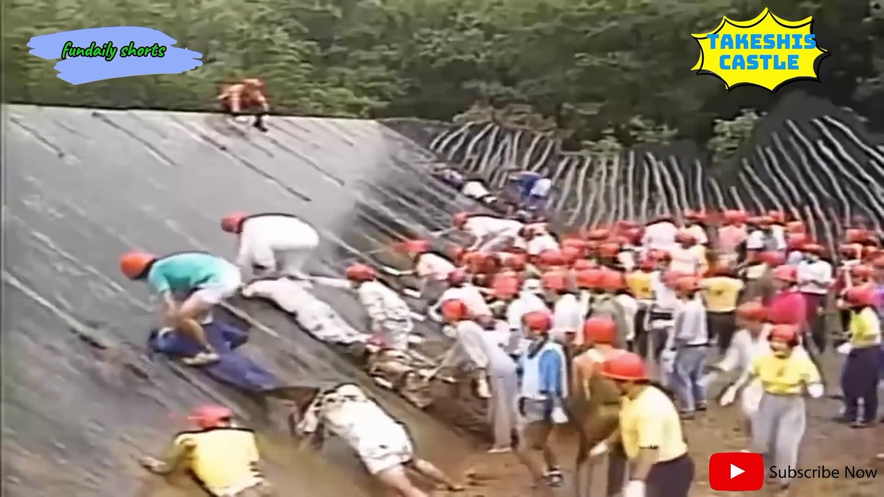 Takeshis Castle funny game show Ep slippery wall & square maze