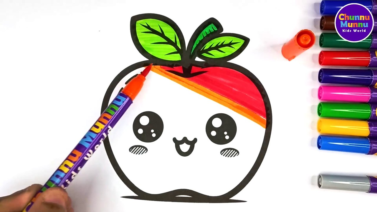Simple Apple Painting & Coloring Page Marker Pen for Kids & Toddlers | Chunnu Munnu Kids World