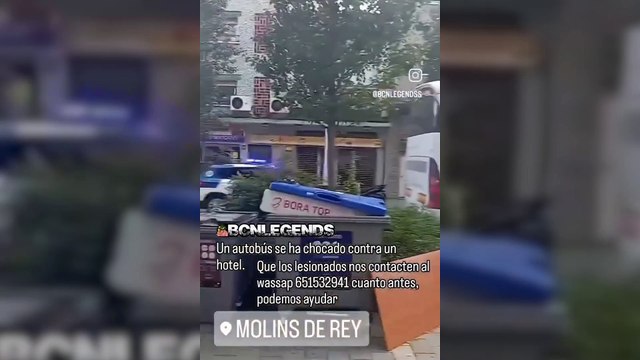 Un autocar se estrella contra un hotel en Molins de Rei (Barcelona), dejando seis heridos