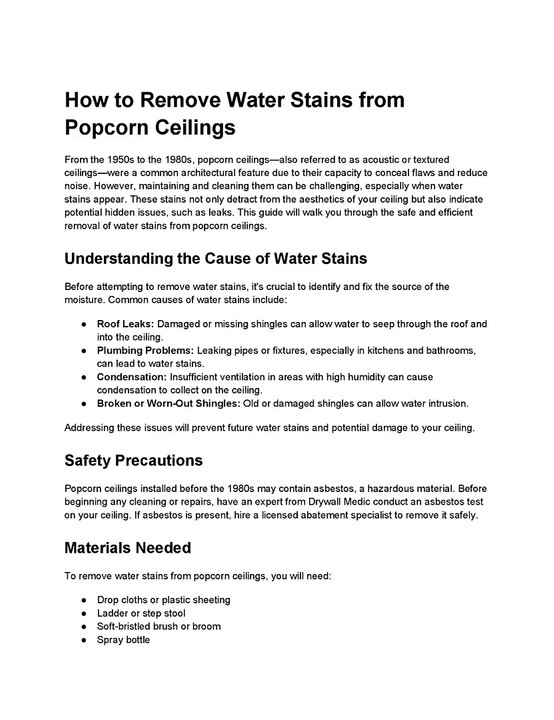 How to Remove Water Stains from Popcorn Ceilings
